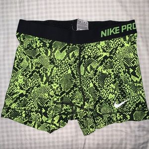 NIKE PRO NEON YELLOW SNAKE PRINT SHORTS